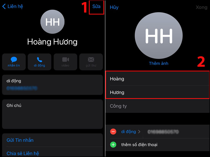 Sửa liên hệ 